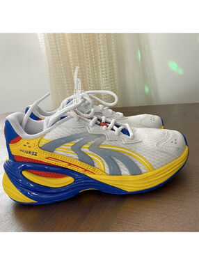 Puma Inverse White Blue Yellow Athletic Sneakers, US 2c
